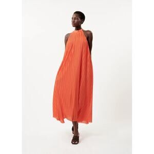 NWT FRNCH Women's Orange Manelle Fluid Cut Crew Neck A-line Dress Size Small